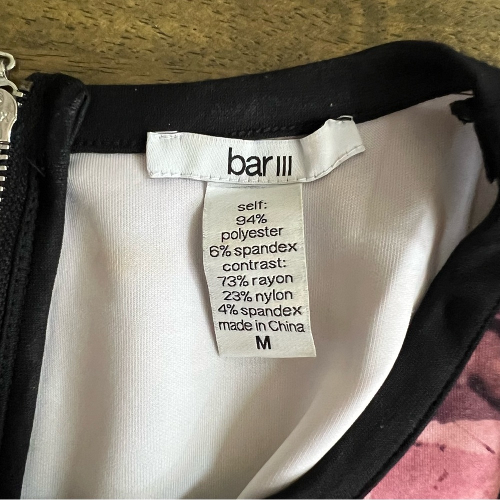 Bar III Shirt Tribal Pink Black White Crystals Midriff Cropped Top Club M Zip Up - Picture 7 of 8